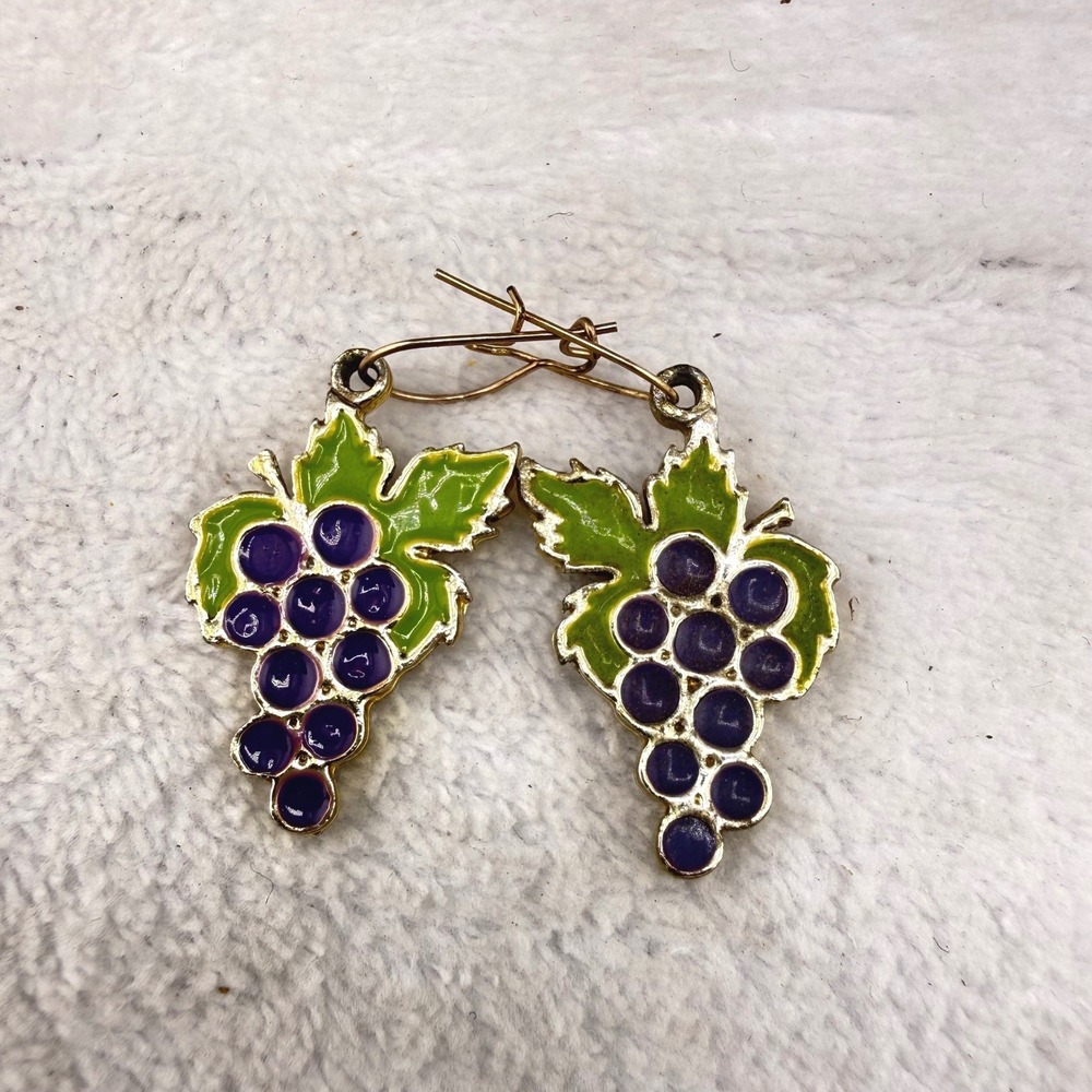 Vintage Coro Earrings Grape Cluster Purple Green Enamel Gold Tone
